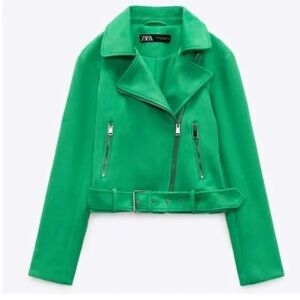 Zara Green suede moto Jacket S